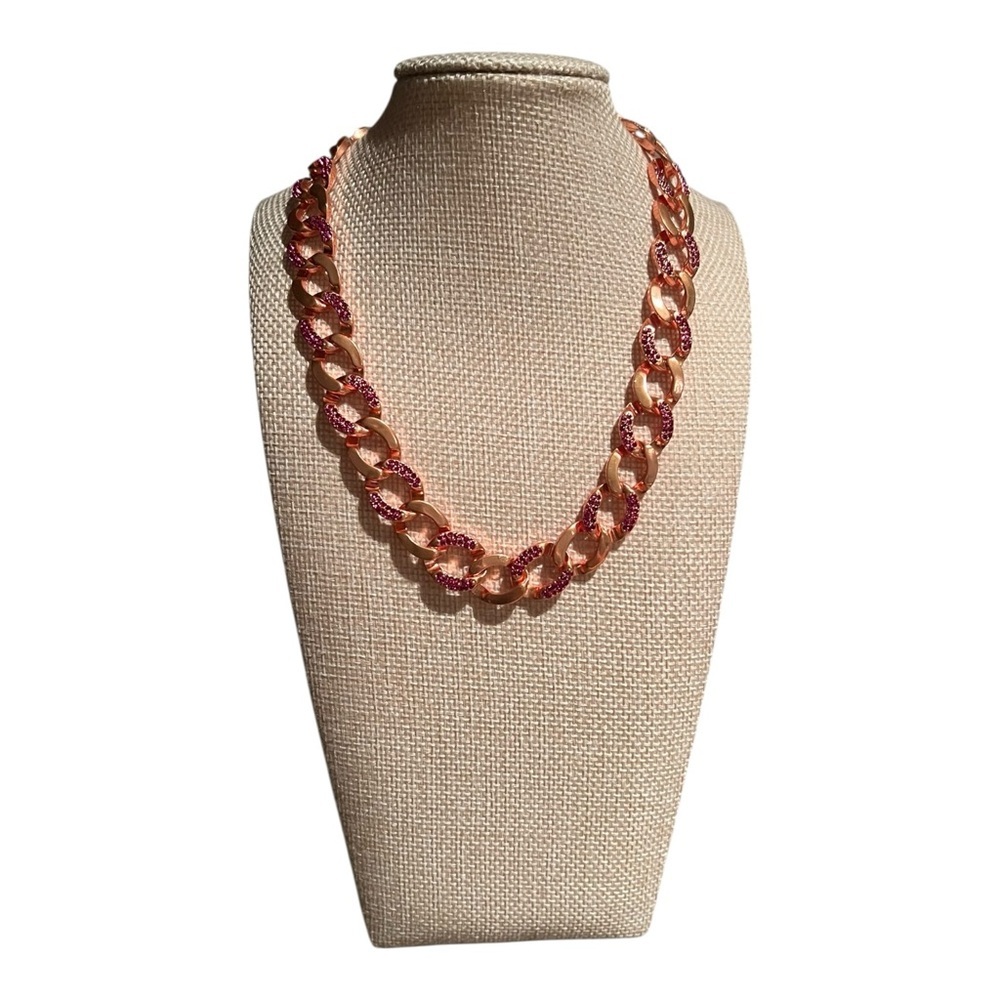 Woman’s Vibrant Pink / Gold Necklace & Magnetic Clasp. 16” Plus 3” Extender